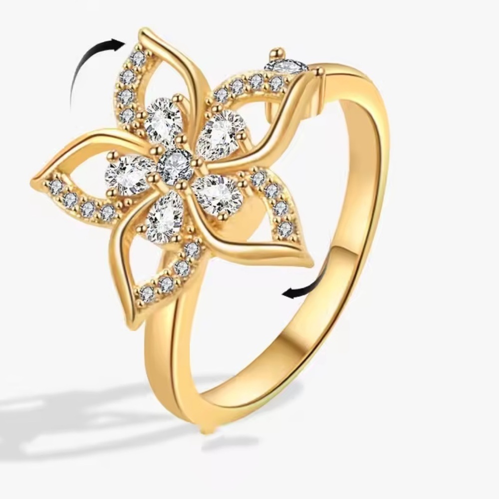 Unique anthro Gold Floral Ring with Crystals